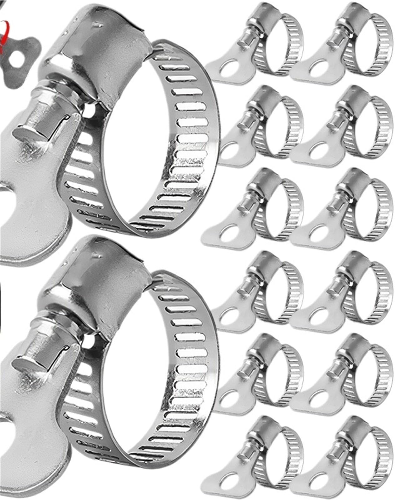 Hose Clamps Stainless Steel Adjustable Twist Hose Clamp Stainless Steel Screw Band Fuel Tube Pipe Worm Gear Plier Tool(30pcs 13-19mm)