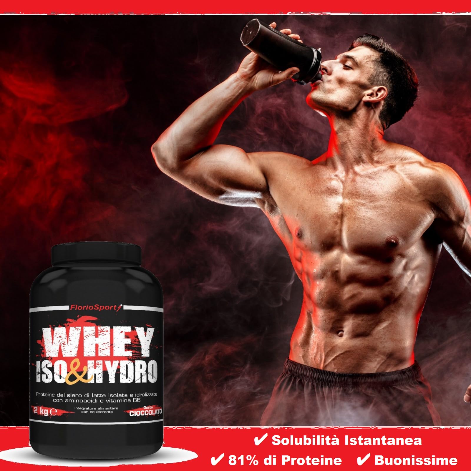 Proteine in Polvere | Whey Protein Iso & Hydro 2000 g FlorioSport | Proteine del Siero del Latte Isolate ed Idrolizzate per la Crescita e mantenimento della Massa Muscolare (Nocciola)