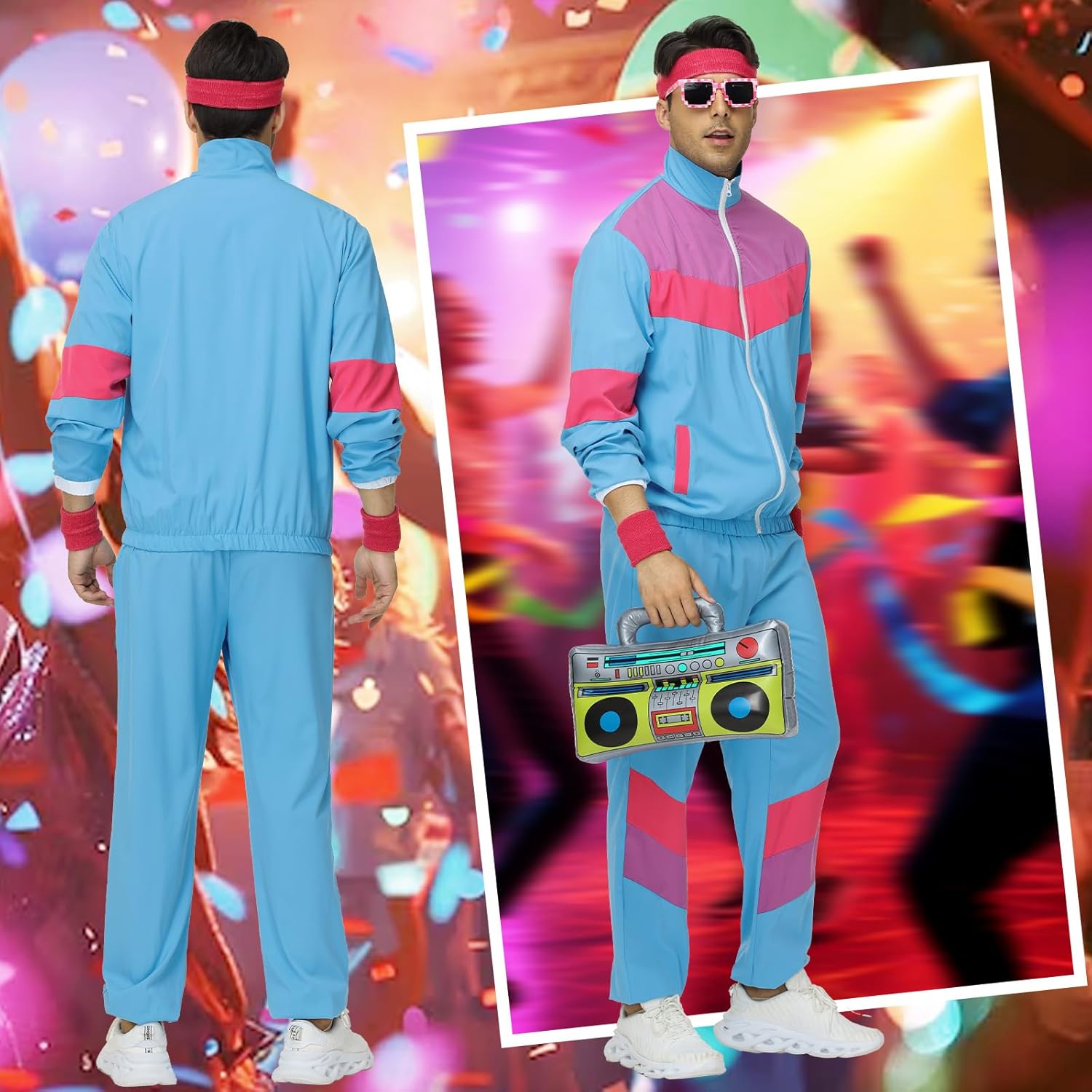 80s Outfit for Men Women - Retro 90s Workout Tracksuit, 80s Themed Party Halloween Costumes - Image 4