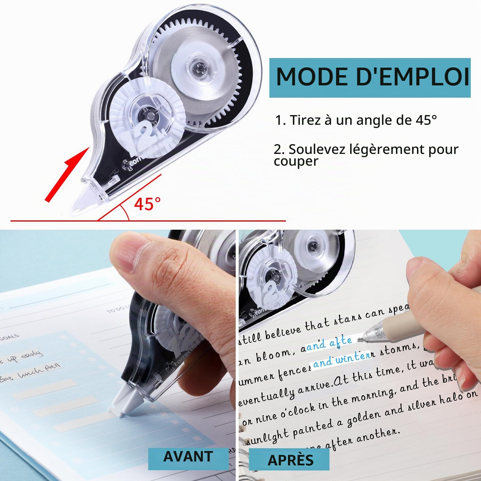 Yoosso 36 Pièces Rubans Correcteurs, 12 m x 5 mm Souris Correcteur Blanc Mini Roller de Correction avec Capuchon Protecteur pour Fourniture Scolaire École Bureau (Noir)