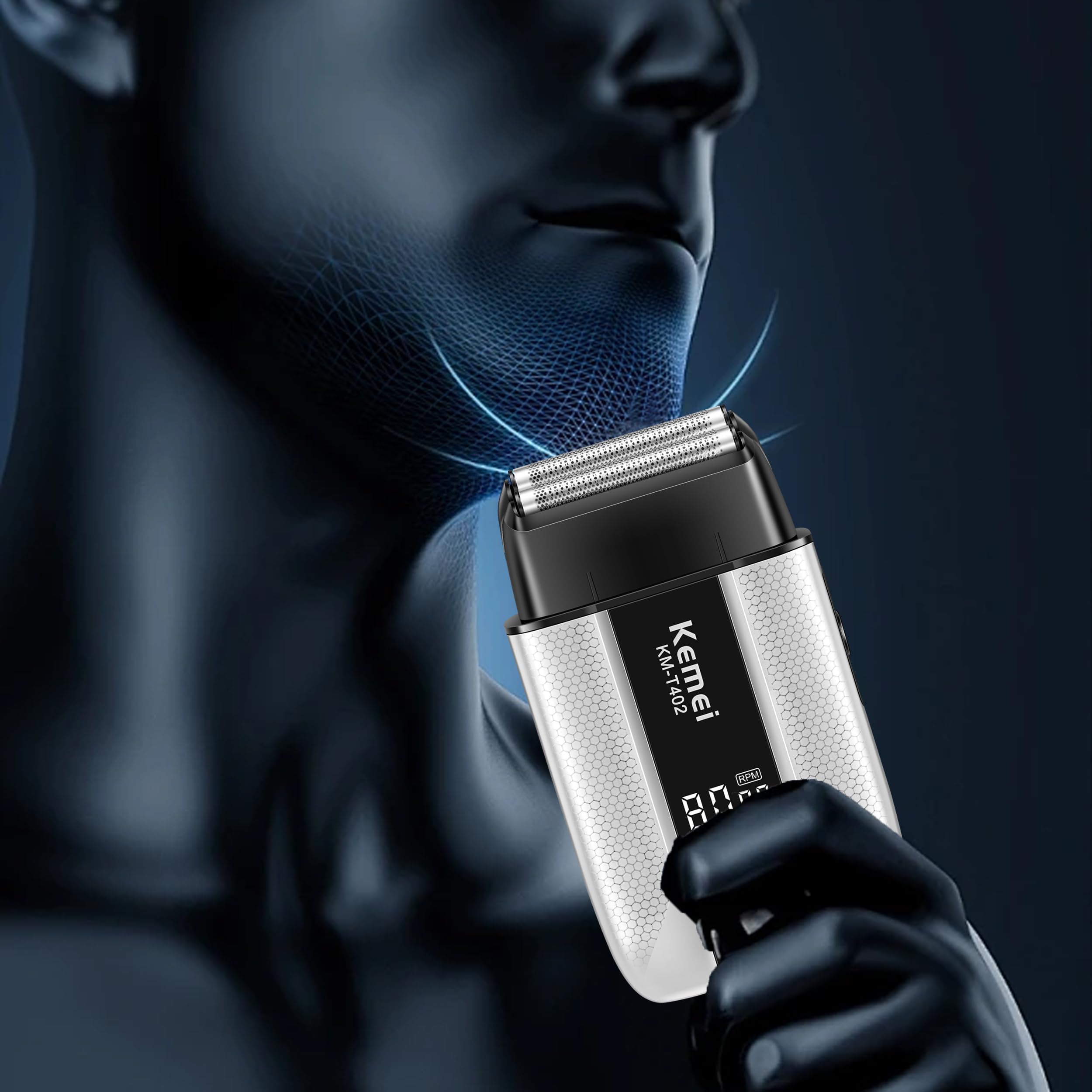 Rasoir électrique professionnel à grille KEMEI T402 pour hommes, étanche IPX7, avec écran LED, double rasoir électrique à 3 vitesses réglables
