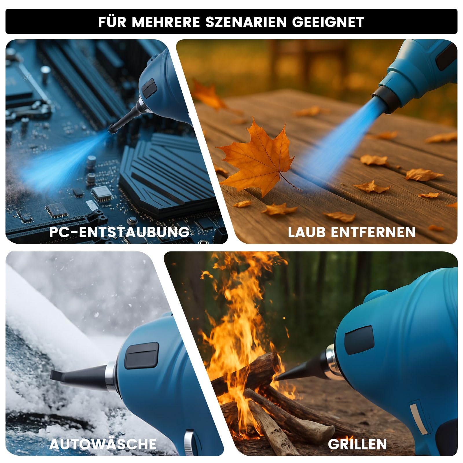 Kompatibel mit Makita Laubbläser akku Bläser 18V, 130m/s Druckluft gebläse 100000RPM Bürsten Motor, Auto Trockner & Luftgebläse für Laub, Schnee, Staub, PC Reinigung (Akku Nicht inkl)