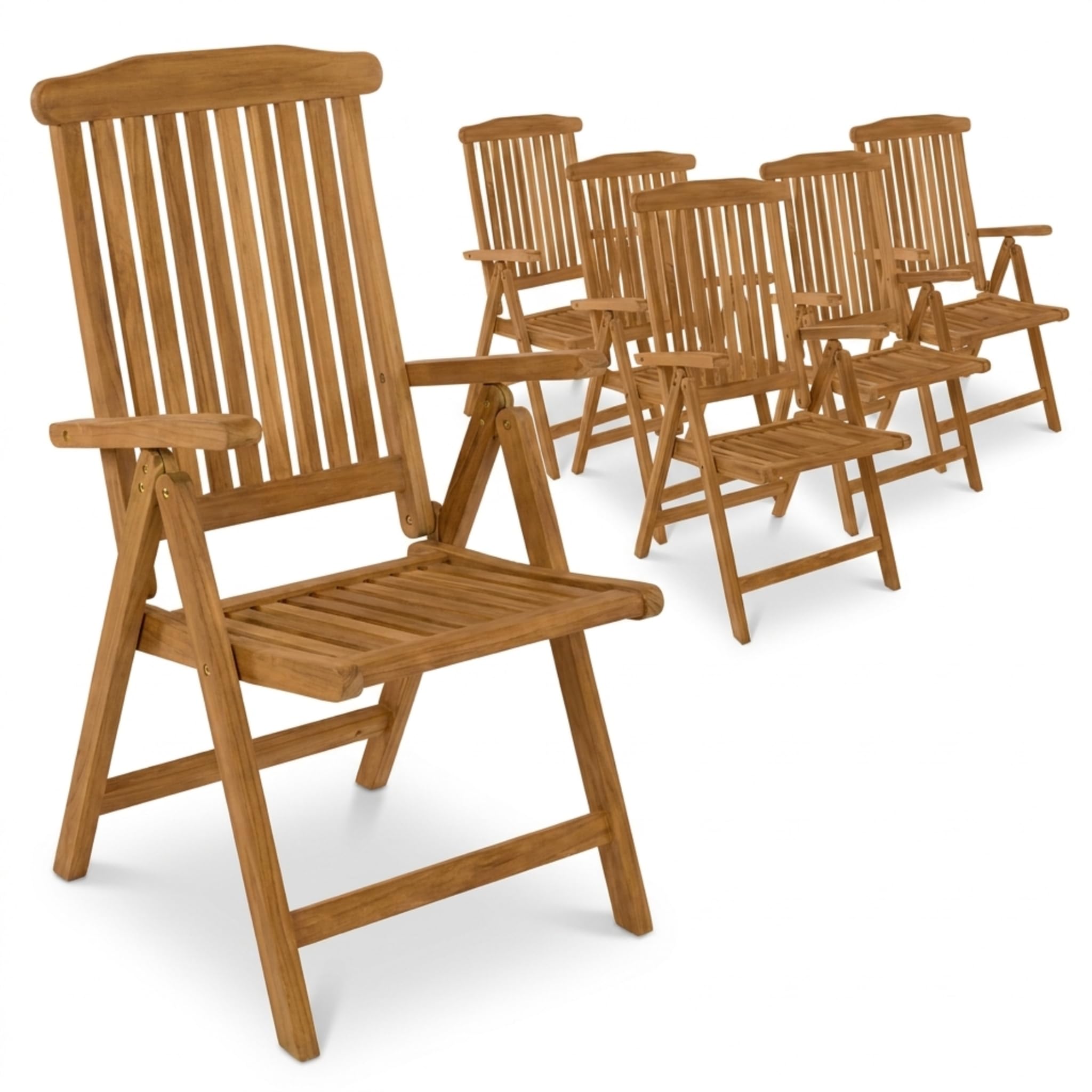 SAM Premium Hochlehner Aruba 6er Set, 6 Gartenstühle Teakholz massiv lackiert, 5-Fach Verstellbarer Klappstuhl mit Armlehnen bis 150 kg, wetterfest für Garten Terrasse Balkon Outdoor, Unikat