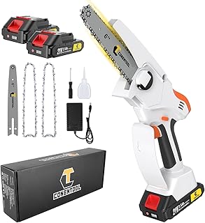 Mini Chainsaw Cordless 6 Inch, Portable Chainsaw with Security Lock, Ambidextrous Operation, Handheld Chain Saw for Tree Branches Trimming, Small Electric Chainsaw with 2 Chain, 2 Battery and Charger