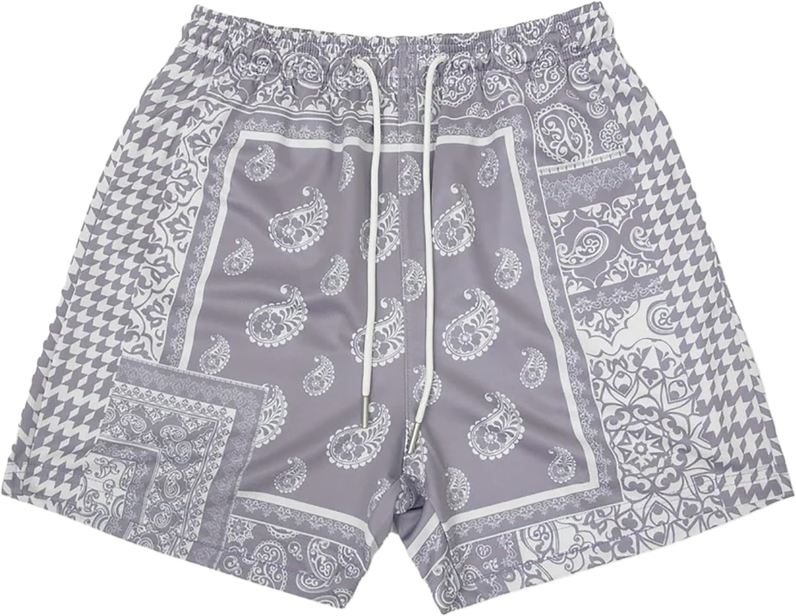 Men's Paisley Shorts Mesh Graphic Bandana Print Boho Summer Beach Lightweight Drawstring Shorts