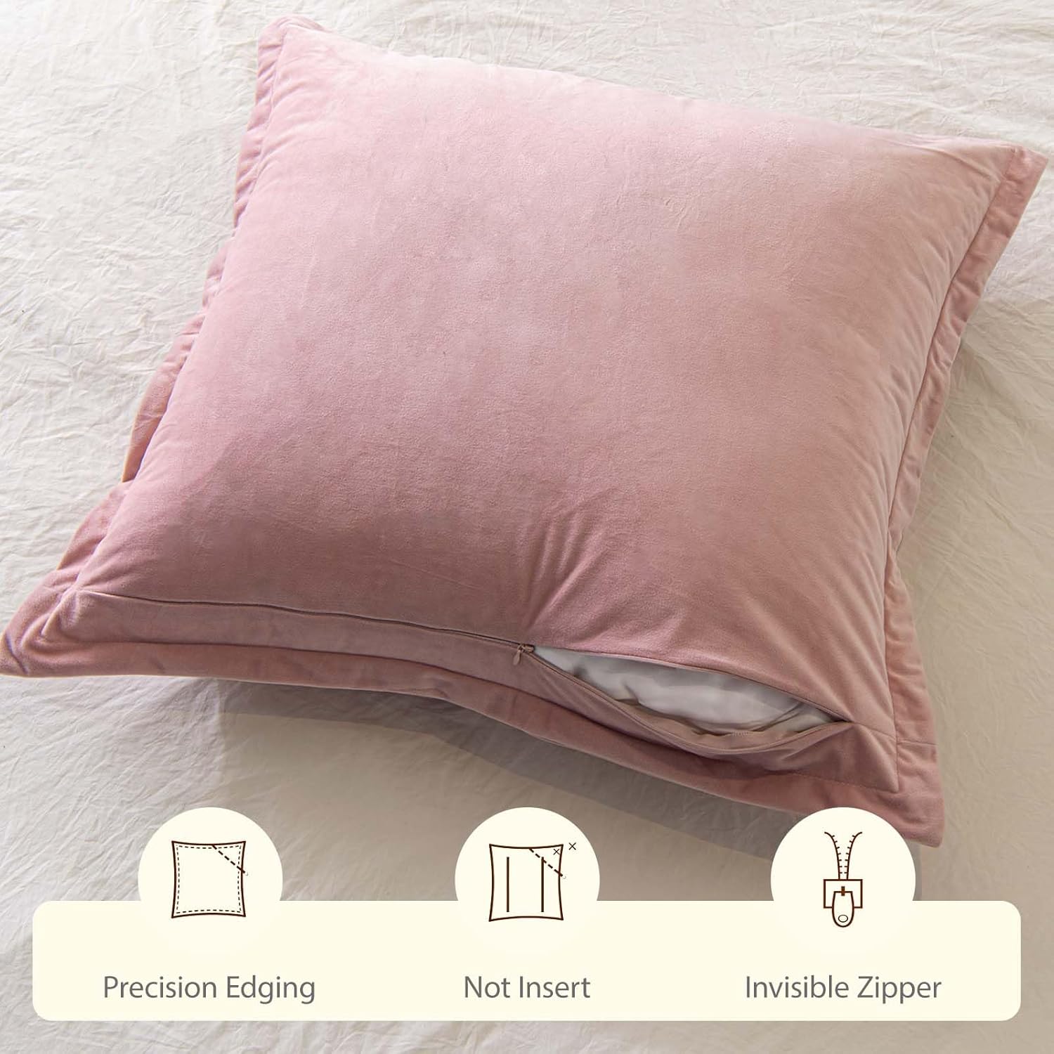 20x20 Pillow Covers Set of 2 Luxurious Decorative Cushion Cases Velvet Throw Pillow Sham Whit Home Decor for Couch Bed Sofa Living Room,Pink