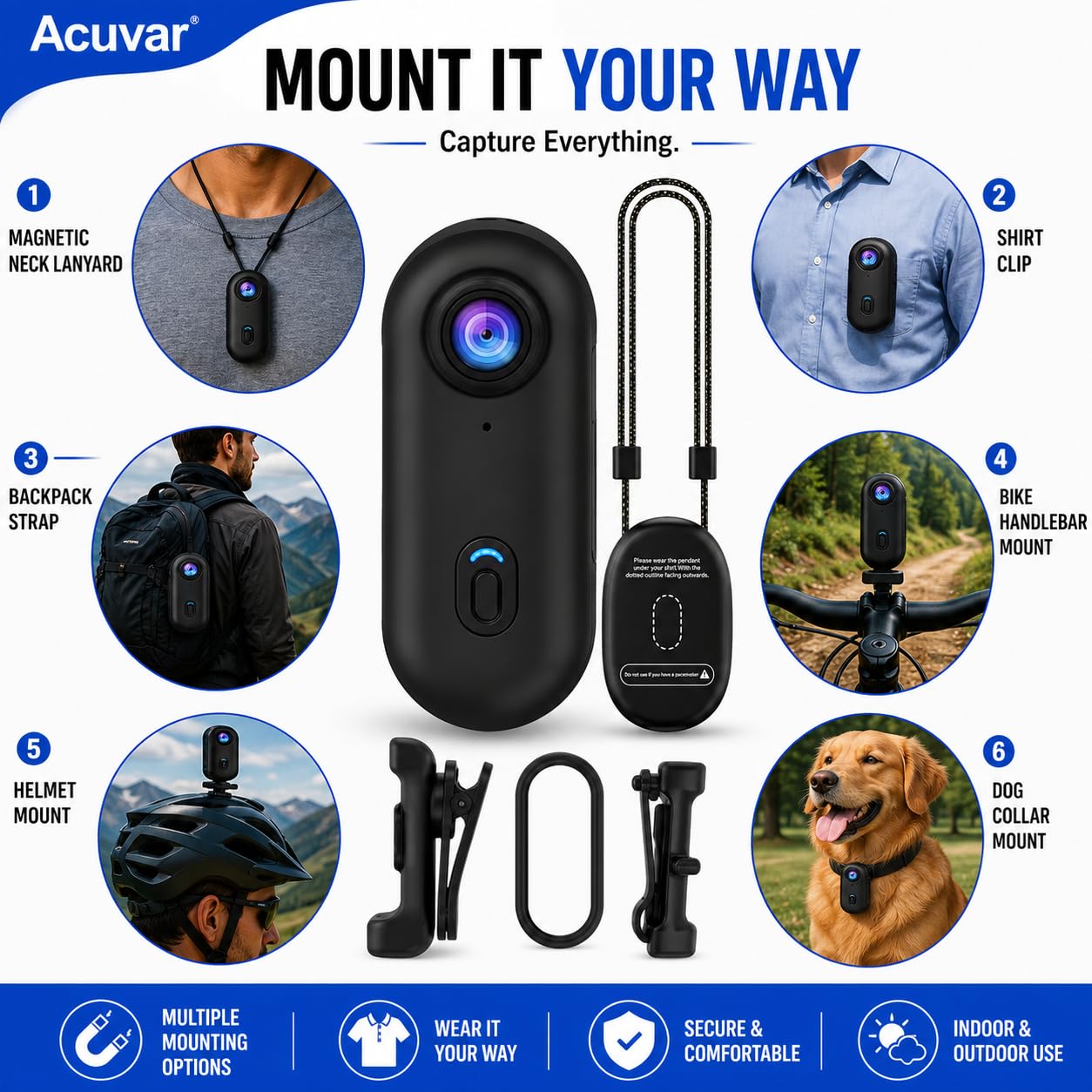 Mini videocamera da 64 GB FHD 1080P, action body cam indossabile, videocamera portatile di alta qualità con registrazione a mani libere, supporto per videocamera portatile di alta qualità ovunque per