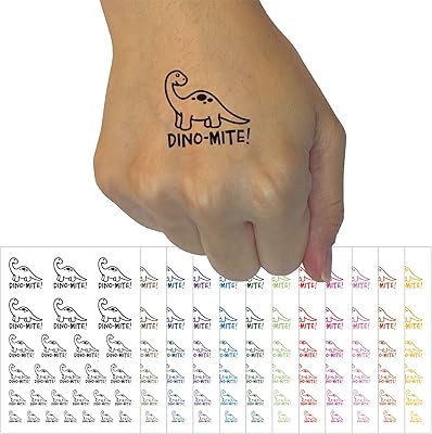 Dino-mite Dynamite Dinosaur Teacher School Recognition Temporary Tattoo Water Resistant Fake Body Art Set Collection - Brown (One Sheet)