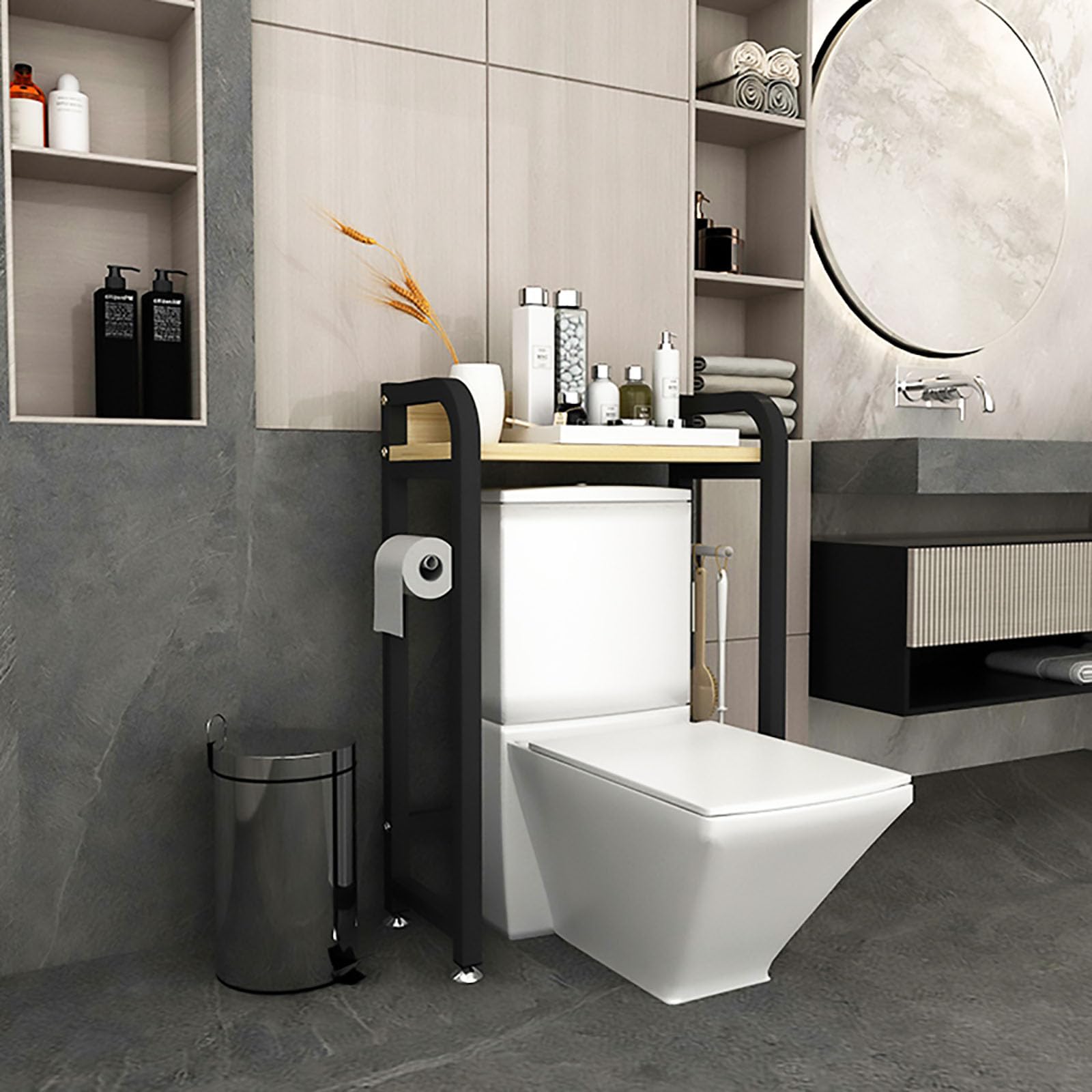 Étagère au-dessus des toilettes gain de place pour buanderie et WC noir