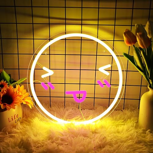 Miniatura 2 de Letrero de neón con cara sonriente para decoración de pared, 5 V, alimentado por USB, con luz LED, luz de neón feliz con interruptor regulable para