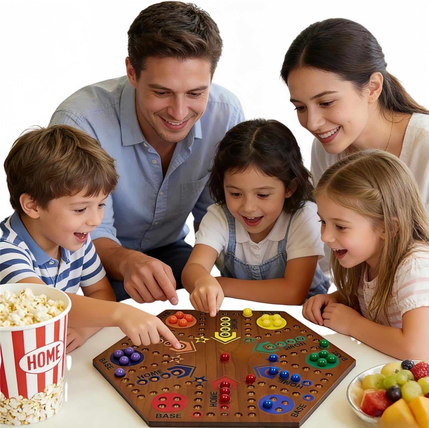 Wooden Board Games- -Marble Board Game -Surfacepainting-Double Sided Painted 15inch Fast Track for 6 and 4 Players with 6 Colors 30 Marbles 6 Dice for Kids Friends Family Game Party (Walnut)