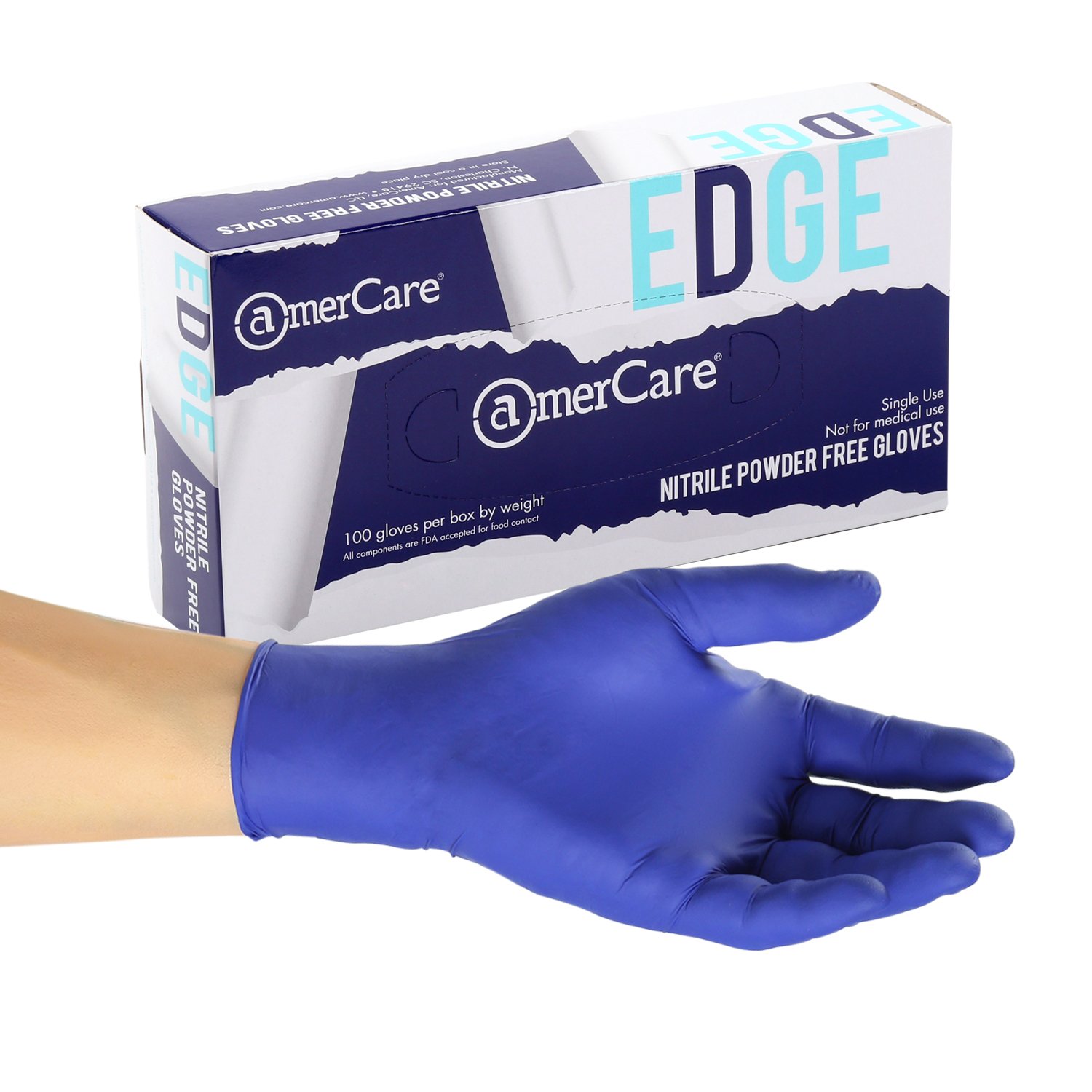 AmerCare Verge Indigo Powder Free, Soft Nitrile Gloves, Large, Case of 1000