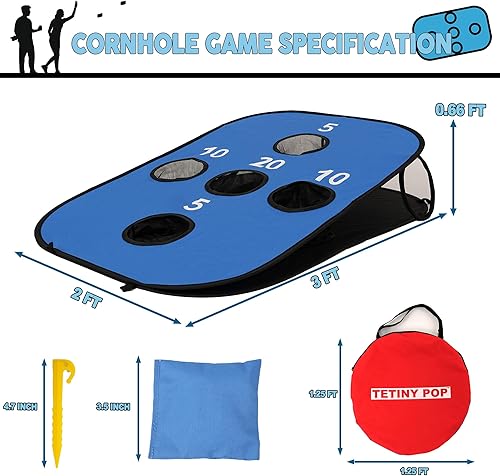 Miniatura 2 de Juegos de cornhole para patio trasero, portátil, plegable, con 8 bolsas de frijoles, bolsa de transporte ligera y 8 estacas, fácil de llevar a