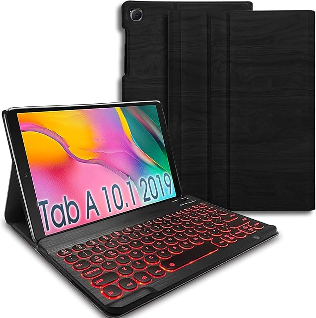 REAL-EAGLE Galaxy Tab A 10.1 2019 Backlit Keyboard Case SM-T510 SM-T515, Leather Case with 7 Colors Backlight Detachable Wireless Keyboard for Samsung Tab A 10.1 2019 (Galaxy Tab A 10.1 2019, Black)