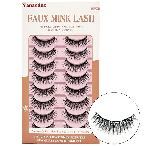 VANAODUC Pestañas postizas de visón 3D, aspecto natural, redondas, largas, de 0.31 a 0.51 pulgadas, paquete de 10 pares, ligeras y cómodas,
