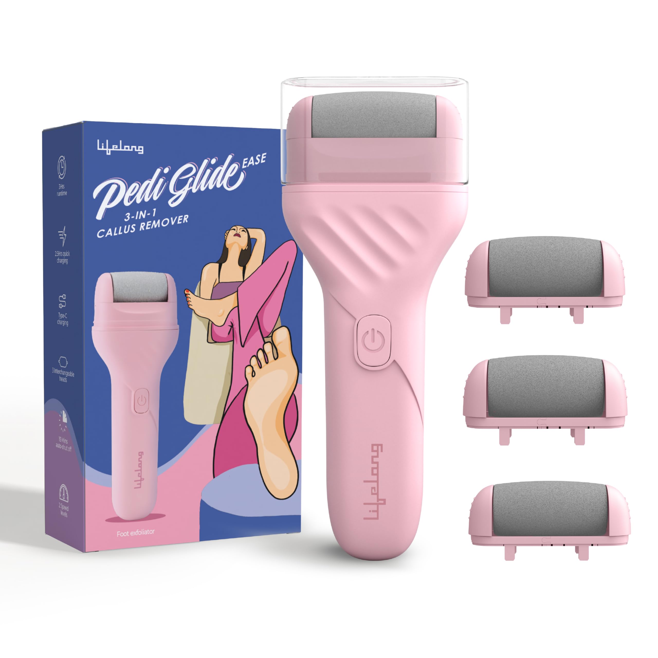 Lifelong Callus Remover for Feet | Electronic Foot Scrubber for Dead Skin, 3 Changeable Roller Heads with 2 Speed, Foot Scrubber, Dead Skin Remover, Crack Heel Repair Pedicure Machine with IPX6-image-12