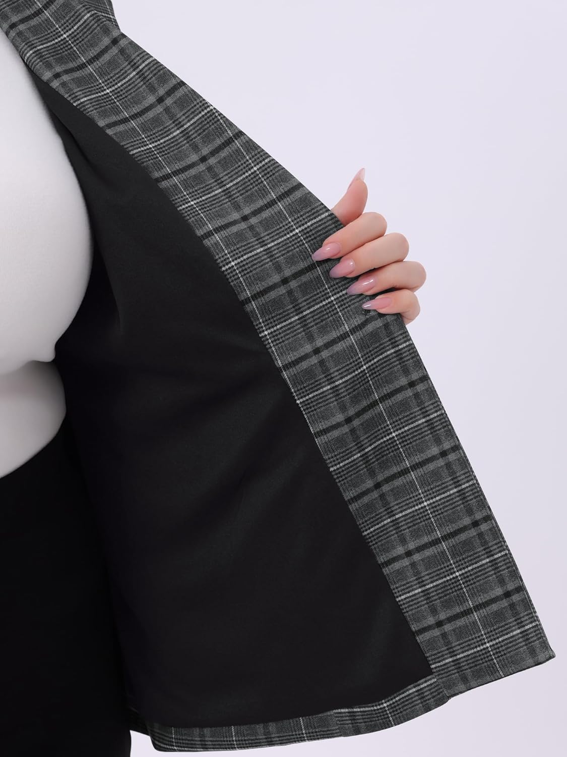 Agnes Orinda Plus Size Blazers for Women Business Casual Plaid Notched Lapel Long Sleeve Button Jacket with Pockets - Image 5