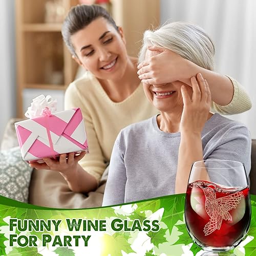 Miniatura 7 de 2 copas de vino sin tallo de colibrí de 17 onzas, regalos temáticos de colibrí para Navidad, día de San Valentín, cumpleaños, aniversarios,