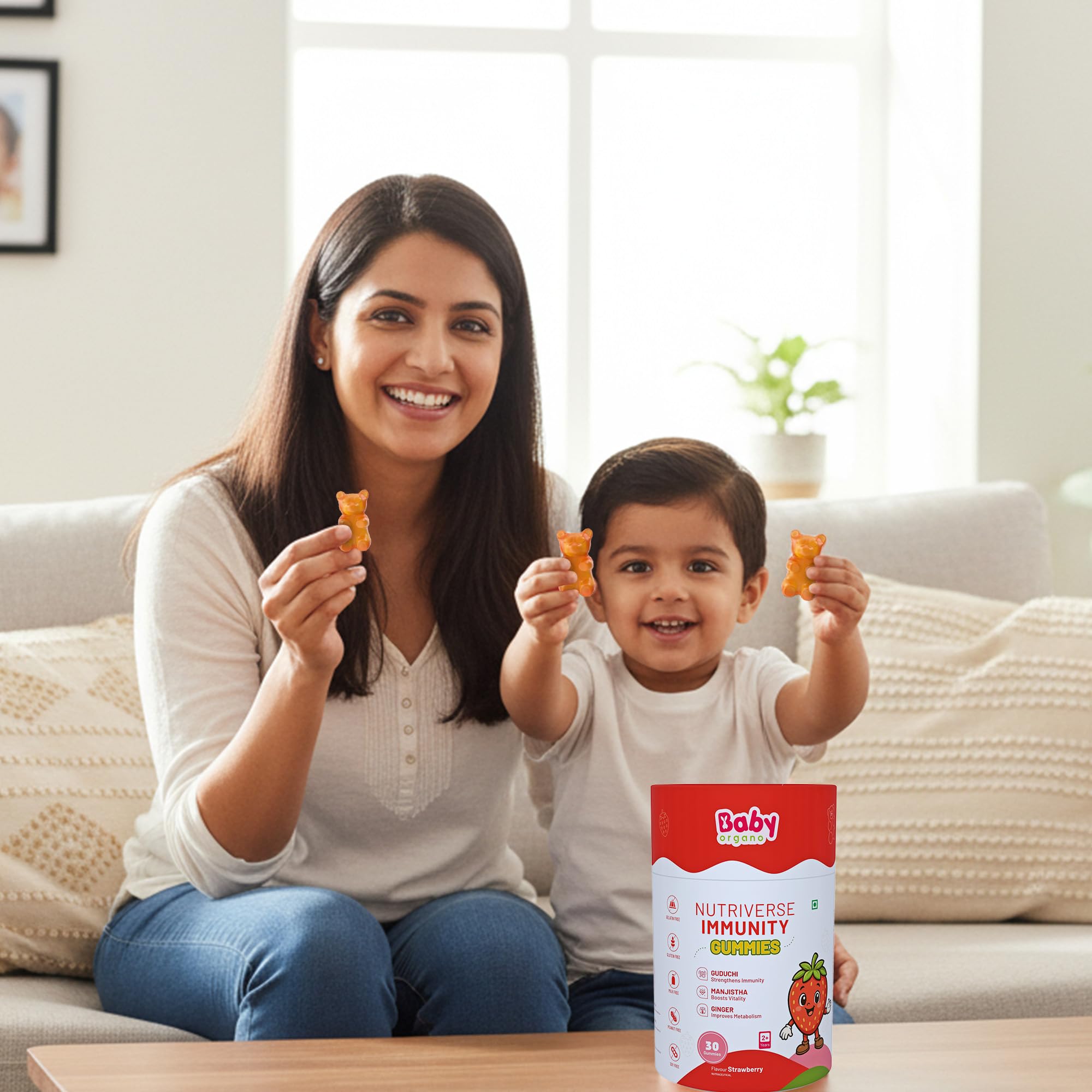 BabyOrgano Nutriverse Immunity Gummies for Kids (2-15 Years) | 4+ Ayurveda-Inspired Herbs | Boosts Stamina, Energy & Vitality | Gelatin-Free, Gluten-Free, Soy-Free | Strawberry Flavor | 30 Gummies - Image 7 thumbnail