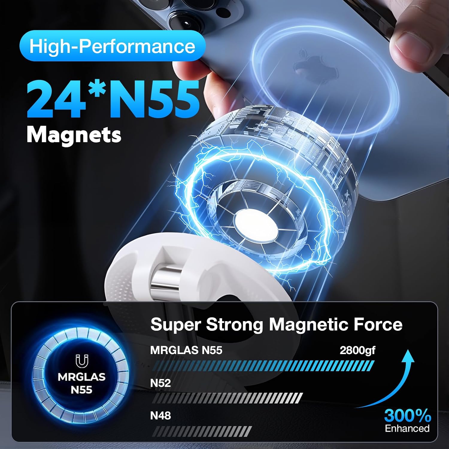 Eptchn Vacuum Magnetic Phone Holders for Car, Foldable Portable Cell Phone Holders, 360° Foldable Magnetic Phone Mount (White) image 4