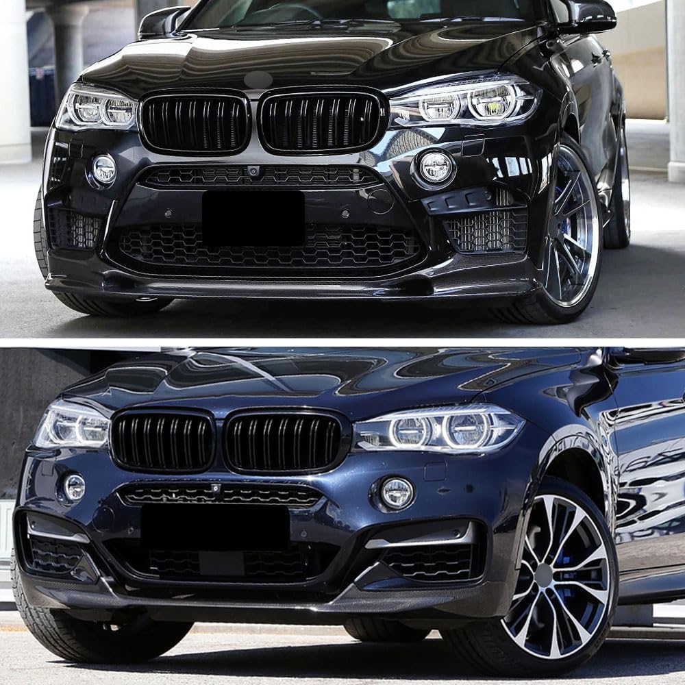 MAXDOM Replacement Front Upper Grill Fit for BMW (2014-2018) X5 F15 (2015-2019) X6 F16 X5M F85 X6M F86 – Gloss Black Double Slats ABS Grille