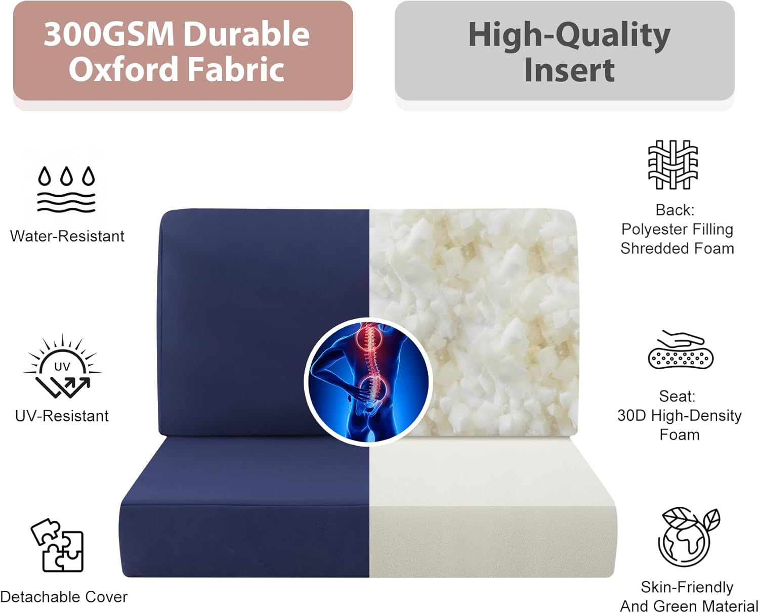 7-Piece Patio Furniture Cushions Set, Replacement Outdoor Cushions for 4-Seat Patio Sectional, Waterproof & Fade Resistant Deep Seat Cushion for Outdoor Sofa, Navy Blue