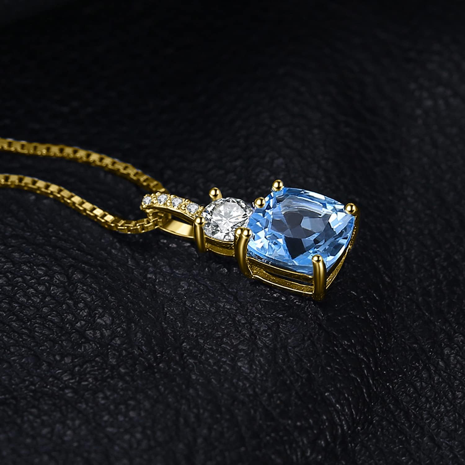 JewelryPalace 2.2ct Cushion Cut Genuine Sky Blue Topaz Pendant Necklace for Women, 14k White Yellow Rose Gold Plated 925 Sterling Silver Necklace For Her, Natural Gemstone Jewelry Sets 18 Inches Chain - Image 5