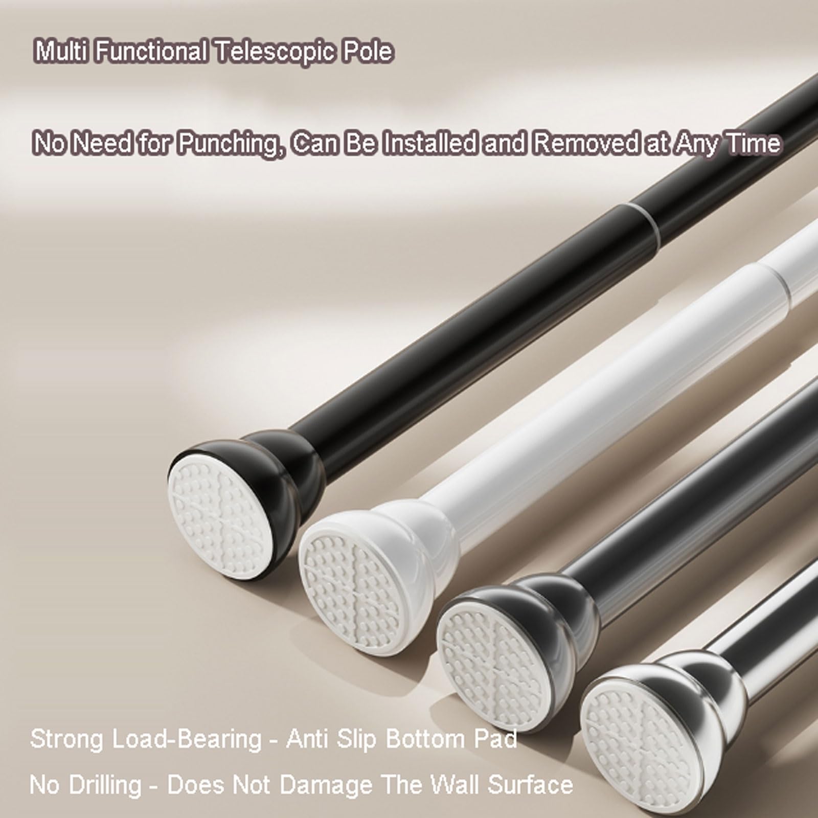 Bastone a tensione regolabile in acciaio inox, senza fori, antiruggine, antiscivolo, per bagno, armadio, armadio (naturale, 110-200 cm)