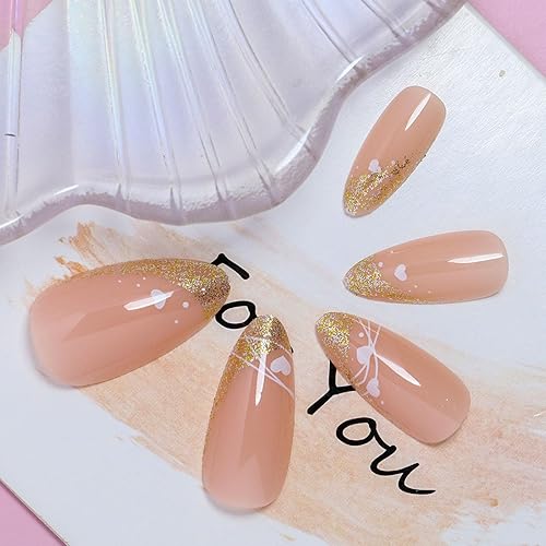 Miniatura 95 de Uñas postizas medianas a presión con lazos 3D, diseño de diamantes de imitación, punta francesa, pegamento brillante en las uñas acrílicas blancas