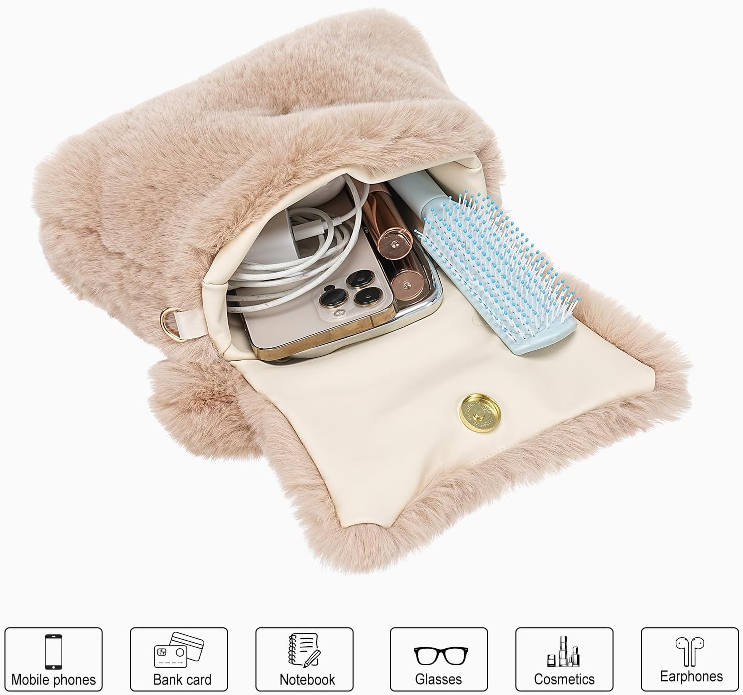 Fluffy Tote Bag for Woman Plush Shoulder Handbag Furry Faux Fur Purse for Winter - Image 5