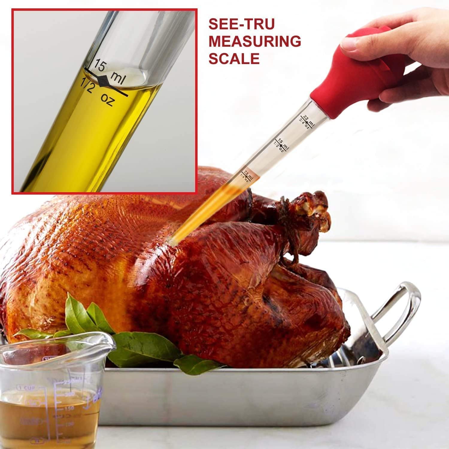 KAYCROWN Turkey Baster zestaw 4 sztuk, wysokiej jakości silikonowa żarówka FDA, w tym igła do wtryskiwacza marynaty mięsnej z szczotką do grilla i szczotką do czyszczenia dla łatwego czyszczenia