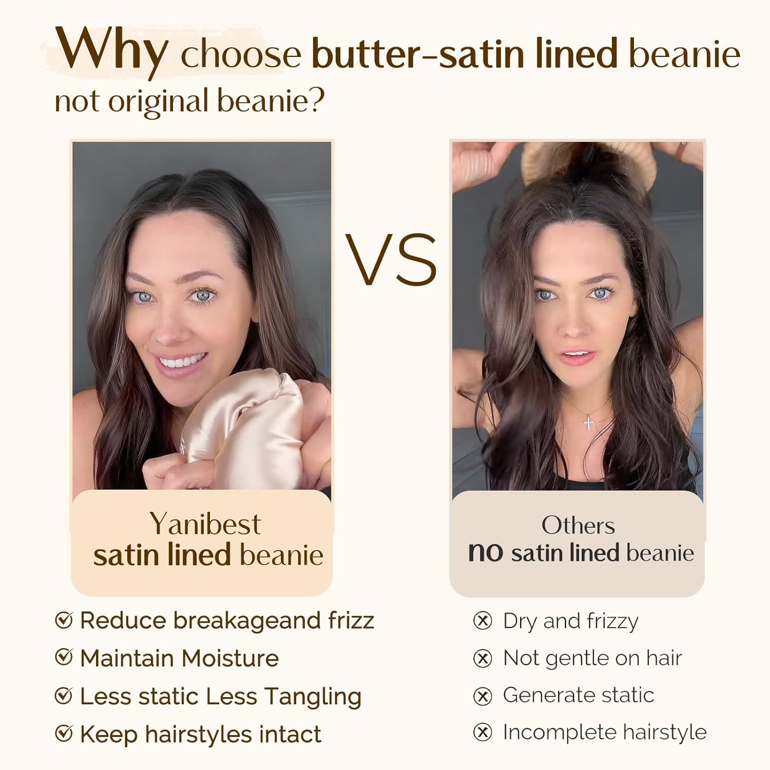 YANIBEST Satin Lined Beanie, Warm Winter Hats for Women, Classic Slouchy Beanie Knit Hat - Image 3