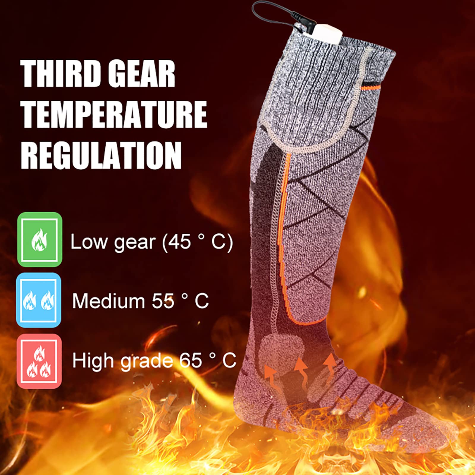 Chaussettes Chauffantes Réglables Respirant USB Chargeant des Chaussettes Chauffantes à Carreaux Chauds pour la Randonnée de Ski d'hiver avec Batterie