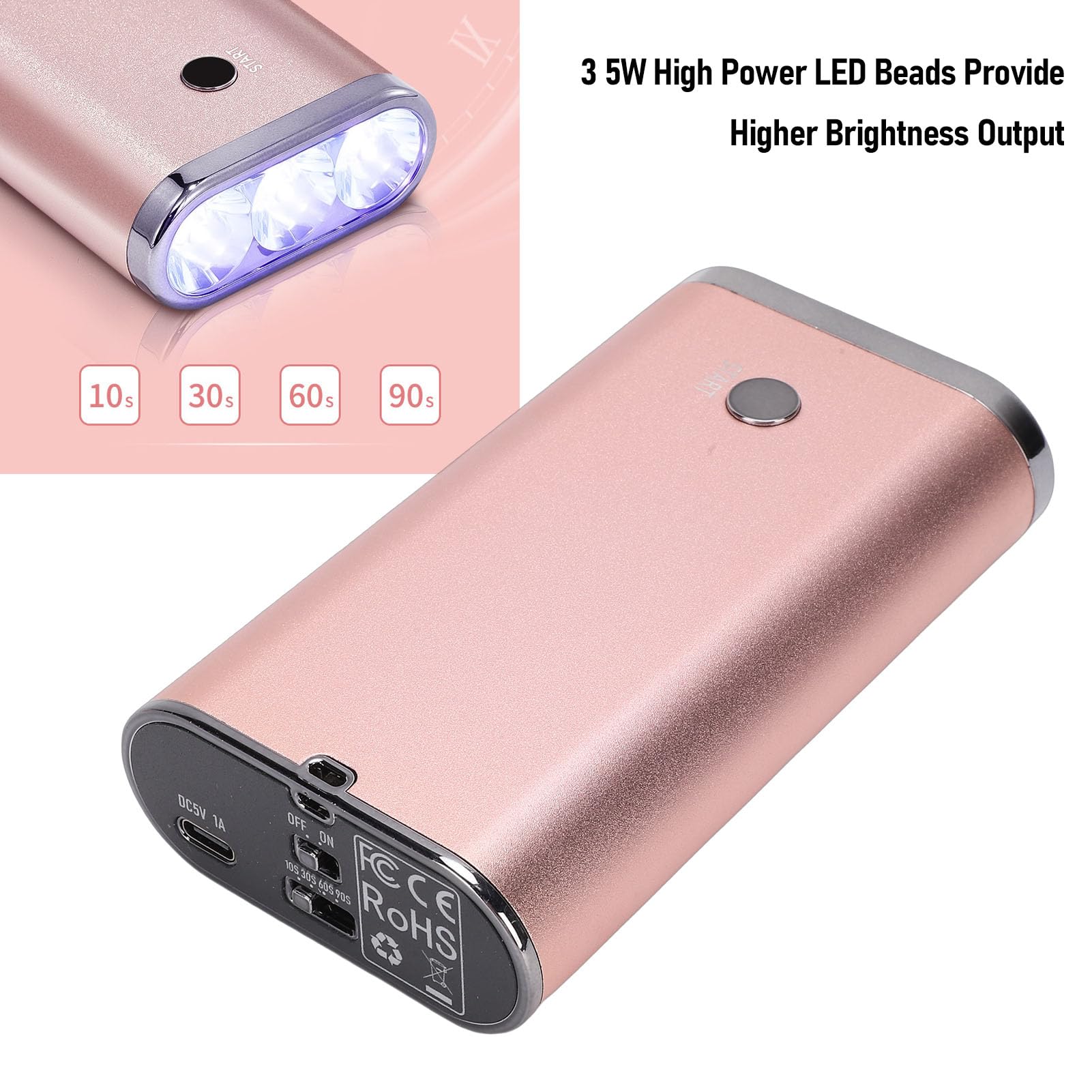 Garsent Lampada per Unghie a LED U V, Luce per Extension Capelli, 4 modalità Temporali, Lampada Polimerizzante a LED 395 Nm per Unghie, Asciuga Unghie Portatile Senza Fili per Salone,