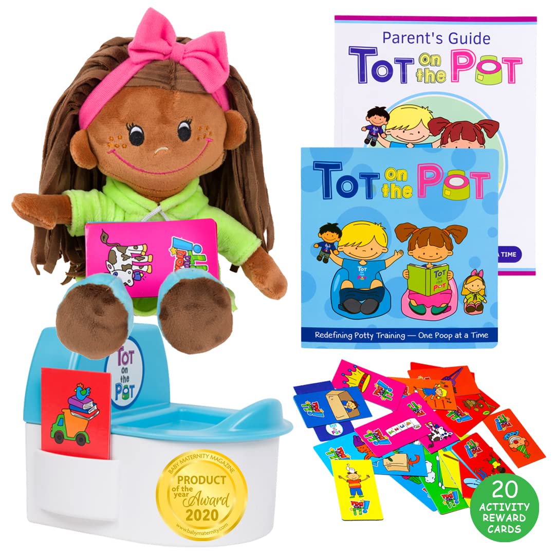 Potty Training with Tot On The Pot, Complete Kit Includes Parent's Guide, Children's Book, Black Potty Doll, Toy Potty & Activity Reward Cards, Pediatrician-Recommended, Play-Based Learning (Jasmine)