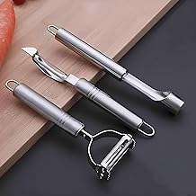 HVG TRADERS 3-Piece Stainless Steel Vegetable Peeler Set, Professional Julienne & Potato Peeler with Fruit Corer, Heavy Duty Kitchen Gadget Tool Kit
