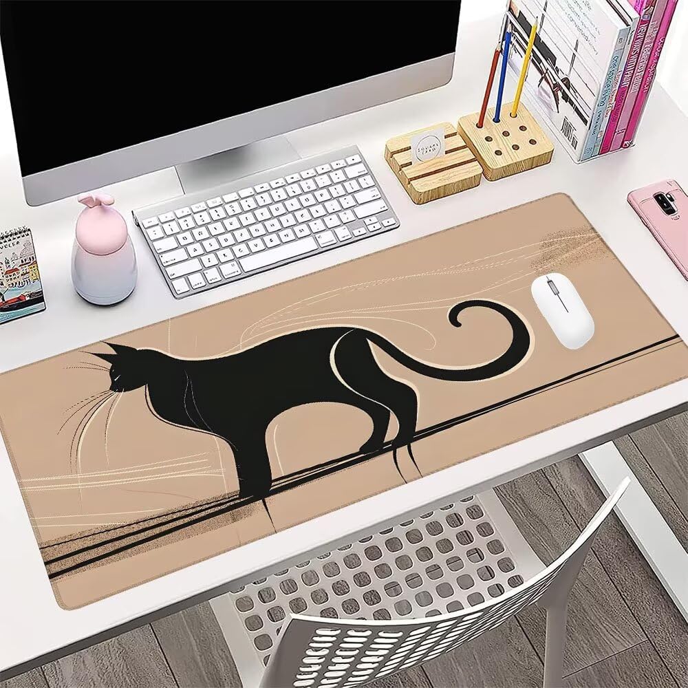 Alfombrilla de Mouse para Juegos, Giallo, XXL, Antideslizante, Impermeable, Diseño de Gatto, Extendido, Grande, 1400x600x3mm, para PC, Laptop, Ufficio, Famiglia d-604
