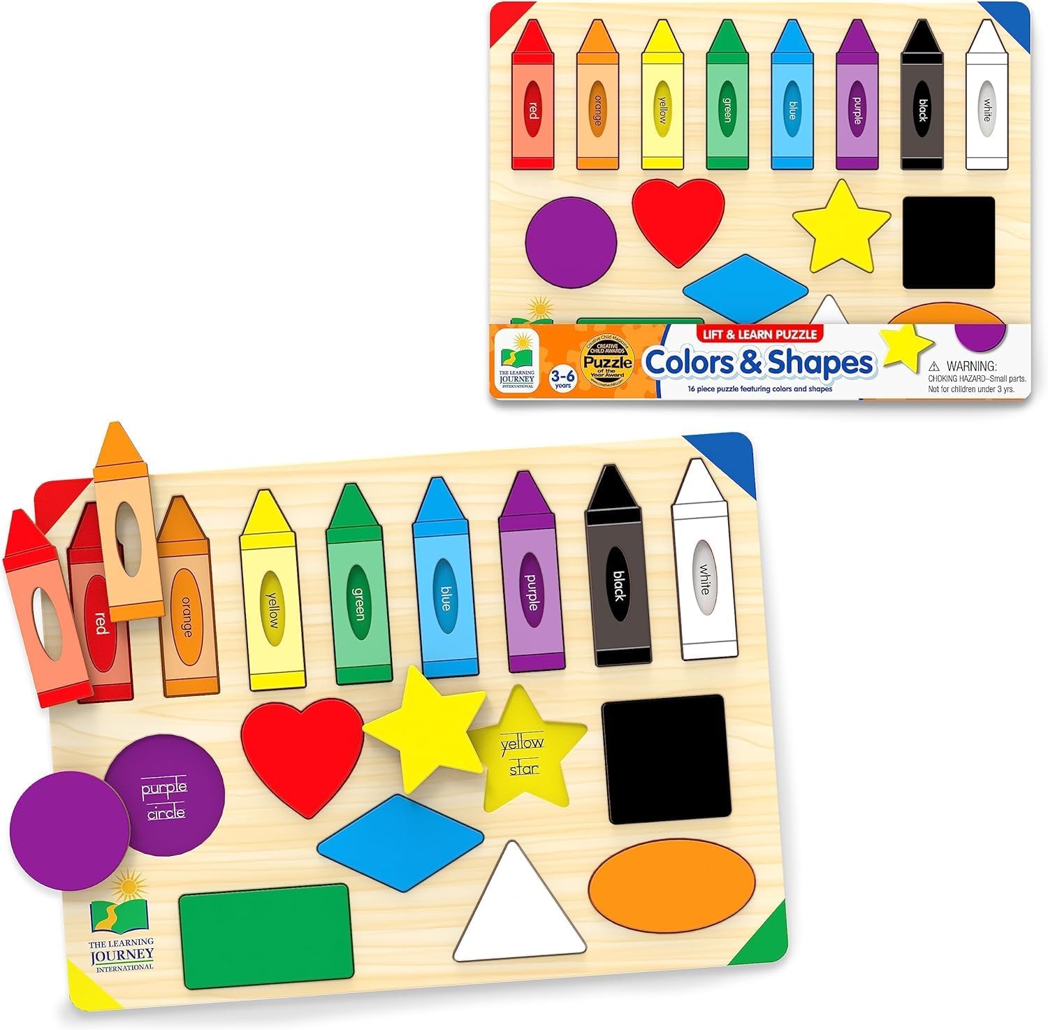 – The Learning Journey Lift & Learn Colours & Shapes Tray Puzzle For Kids - Helps Interactive Child Development, Colour & Shape Recognition and Spelling - 16 Lift Out Pieces - For 3+ Years