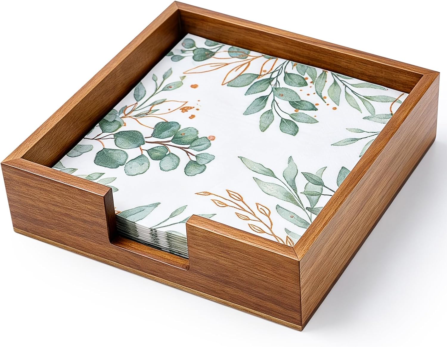 Flat Wood Napkin Holder for Paper Cute Kitchen Table Square Napkins Basket