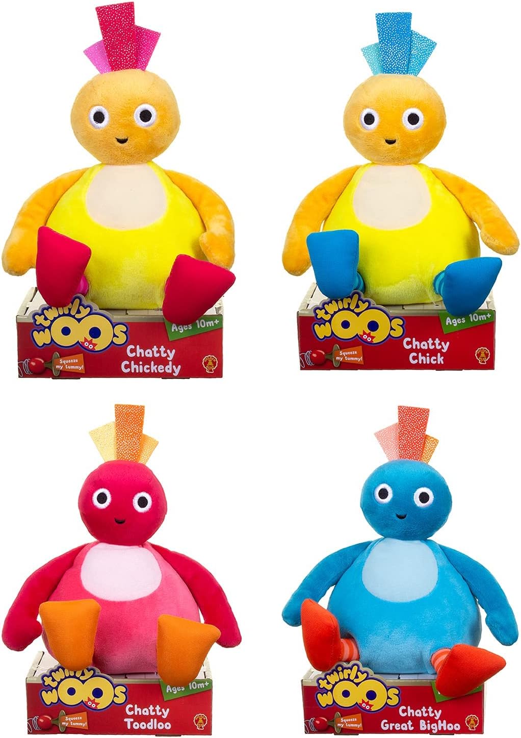 Twirlywoos Soft Toys with Sound Collection: Chatty Chickedy, Chatty Chick, Chatty Toodloo, Chatty Great Bighoo 19cm Tall (4 Pieces)