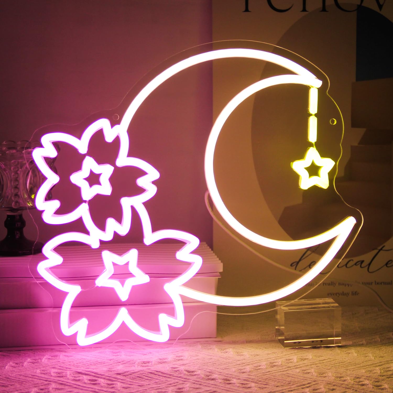 Amazon.com: Sakura Moon Star Neon Signs for Wall Decor Cherry