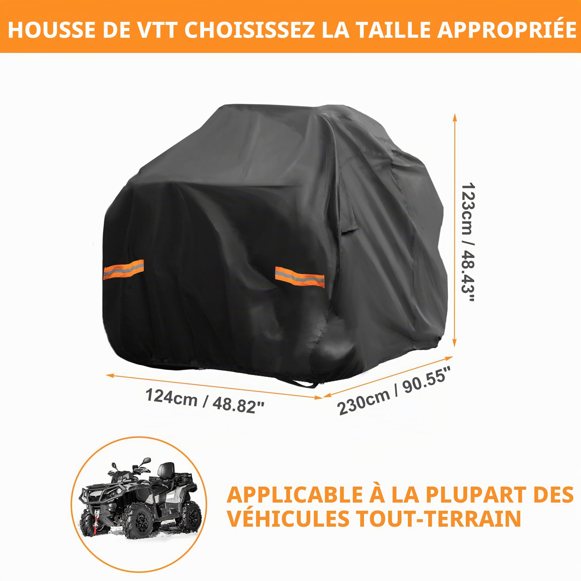 X AUTOHAUX Housse de Protection pour Quad Can-am Outlander XT 700/X Mr 700 étanche à 4 Roues - Protection Contre Le Soleil et la Pluie - 210D-PU - Noir - 230 x 124 x 123 cm