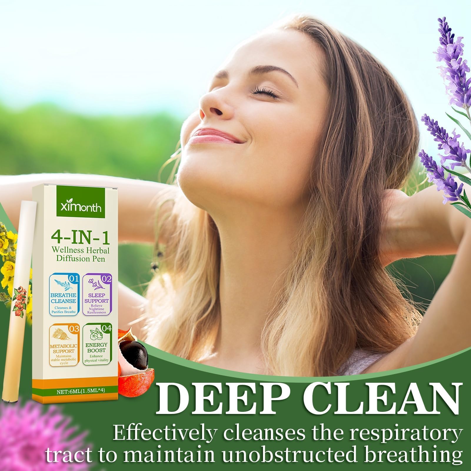 4 pezzi Purificatore Polmonare alle Erbe di Verbascum, Purificatore Polmonare Verbascum, Penna Diffusore Aggiornata alle Erbe, Aromaterapia Verbascum Pulizia Polmonare Inalatore, per Uomini Donne