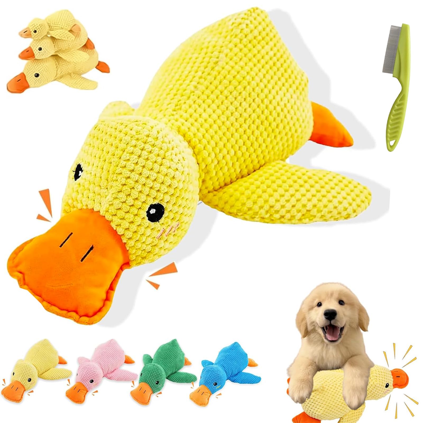 Gienslru 2026 New Upgraded Calming Duck Toy for Dogs, Interactive Dog Toy with Quack Sound and Crazy Crinkle, Calming Duck Dog Toys, Yellow Ducks Dogs Toys, for Puppies, Small & Large (Yellow,S)