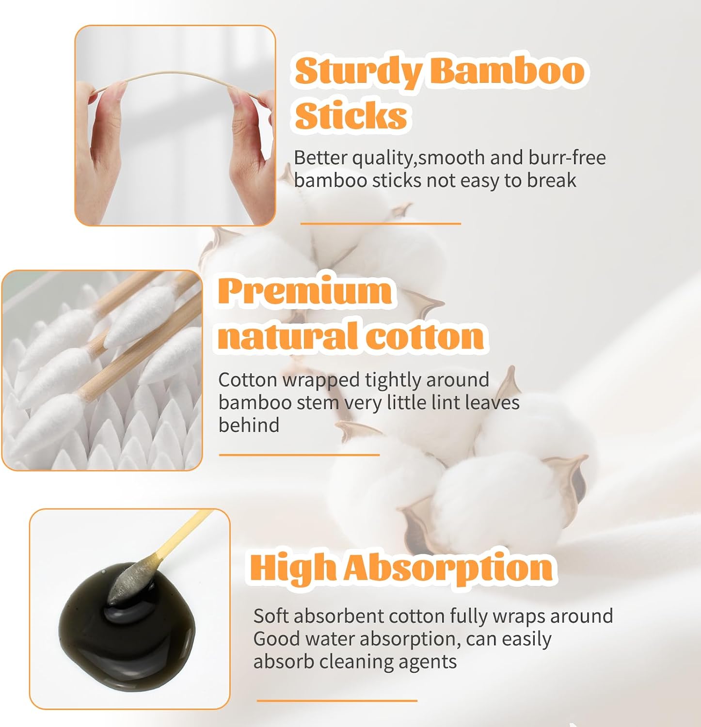 BFHKXW 500 PCS 6-Inch Pointed Cotton Swabs with Storage Case, Precision Gun Cleaning Swabs, Lint-Free Bamboo-Handle Long Cotton Swabs for Gun Cleaning, Makeup & Electronics