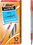 BIC Round Stic Grip Extra Comfort Ballpoint Pens, Medium Point (1.2 mm), Teacher Supplies and School Essentials, 12-Count Pack in Red