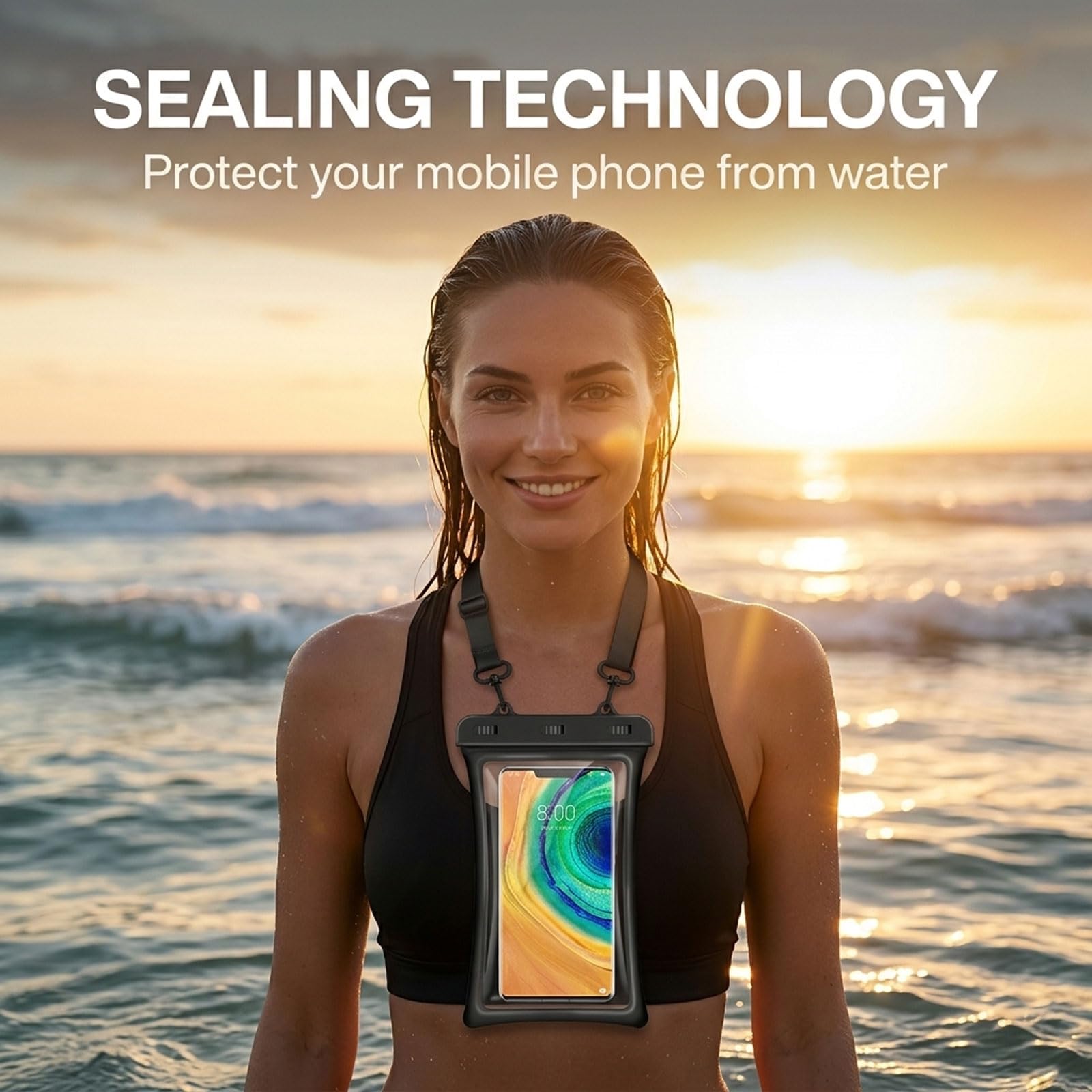 2er Set IPX8 Custodia Impermeabile per Smartphone - Custodia Galleggiante per telefoni Fino a 10,0 Pollici con Cordino per Spiaggia, Piscina, Immersioni e Viaggi