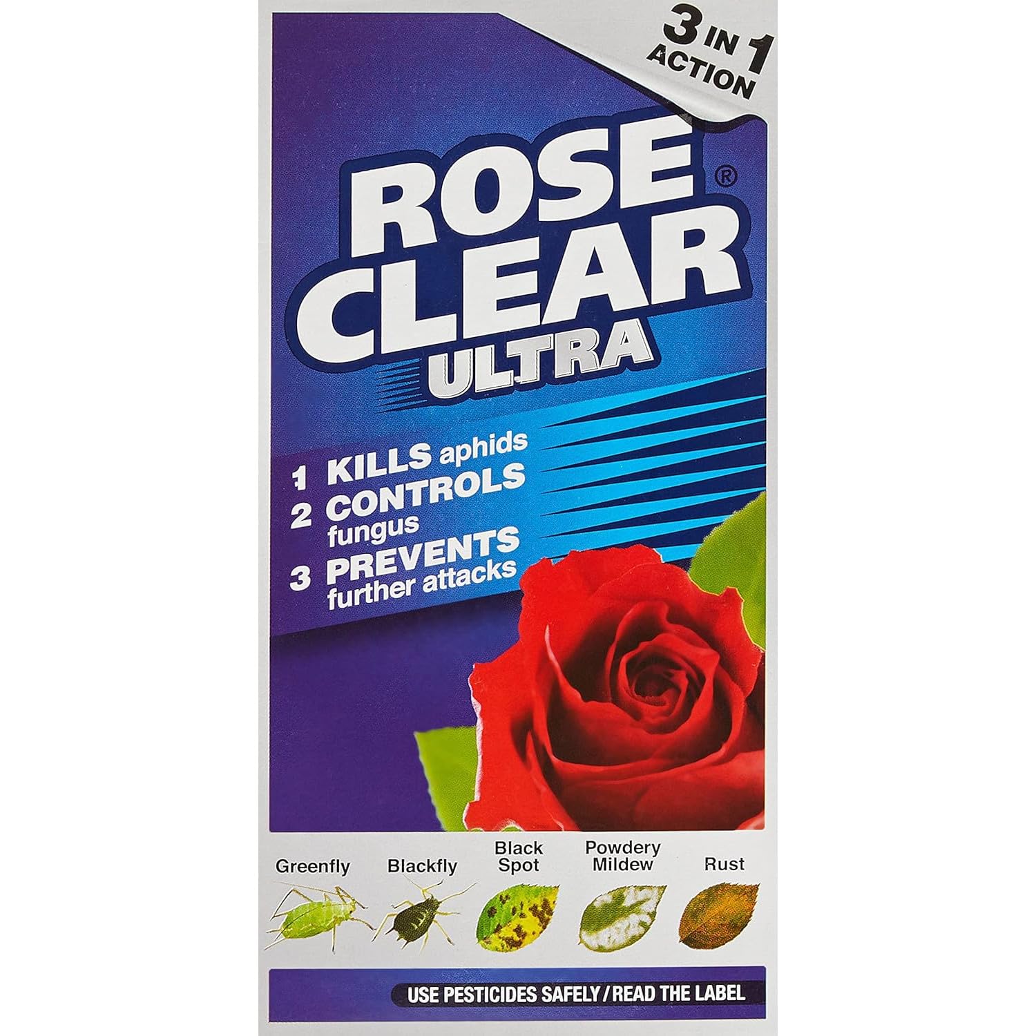 AMK® Rose Clear Ultra 200ml Concentrate 3 in 1 Fungicide Insecticide Acaricide Kills Aphids Blackspot Rust Protects Roses Ornamentals