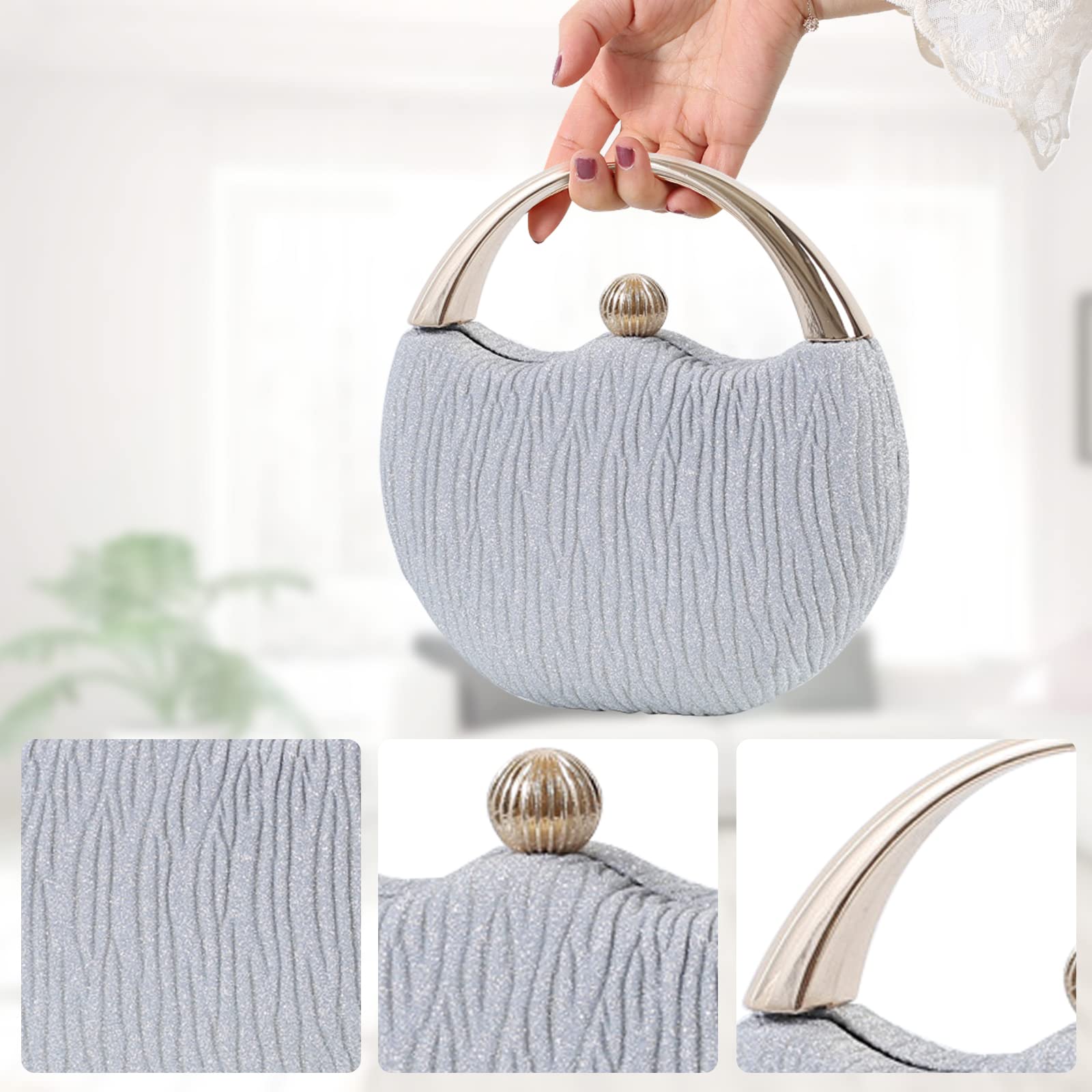 CORIOS Damen Abendtasche Funkelnd Clutch Glitzer Henkeltasche Glänzend Umhängetasche Hochzeit Brautbörse Schultertasche Cocktail Party Abschlussball Tasche für Frauen Silber