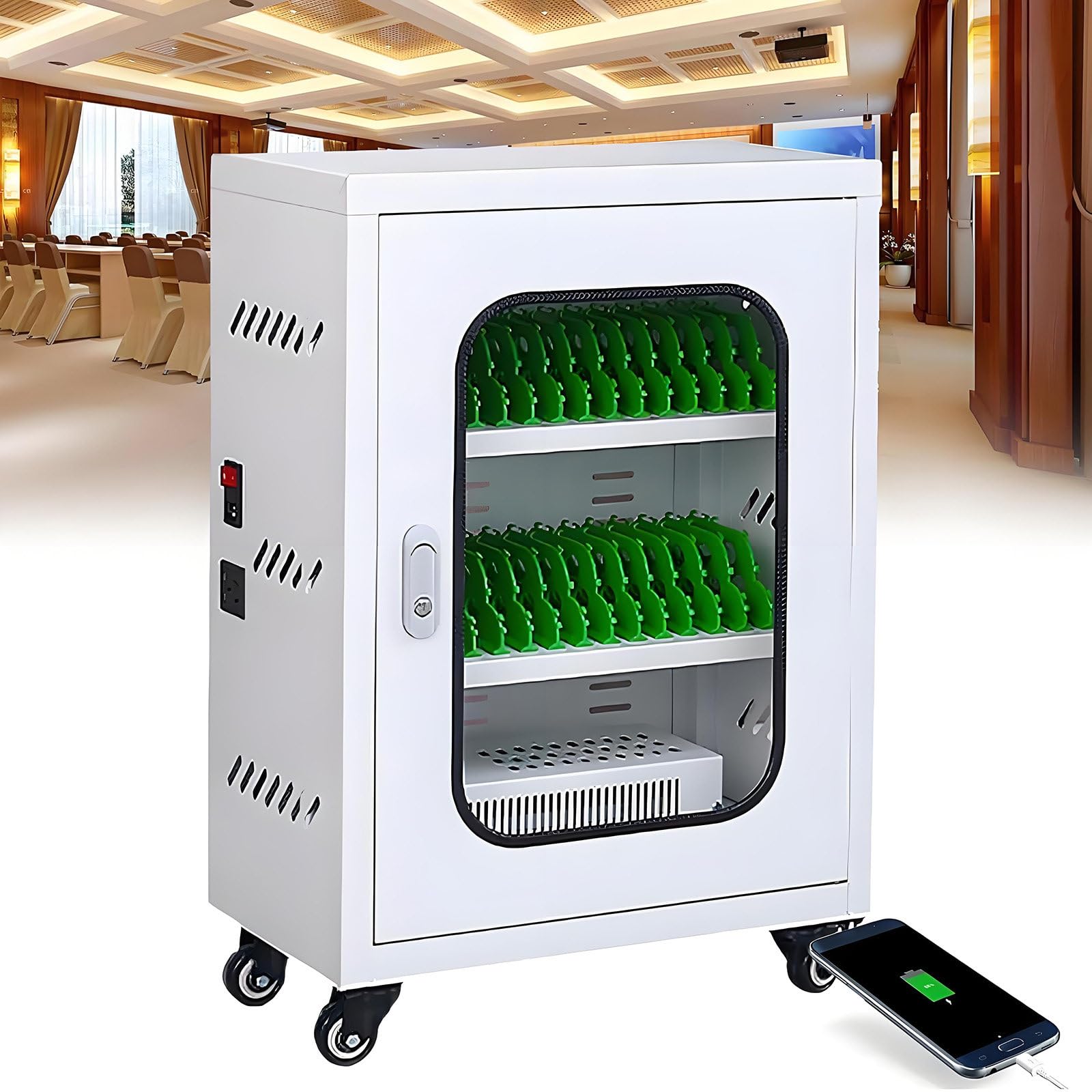 GUTYGIO Portable Cellphone Charging Locker, Rechargeable Mobile Phone Charging Cabinet,20-60 Slot Device Mobile Charging Station and Storage Cart,for Students and Employees,Tourists 30slots
